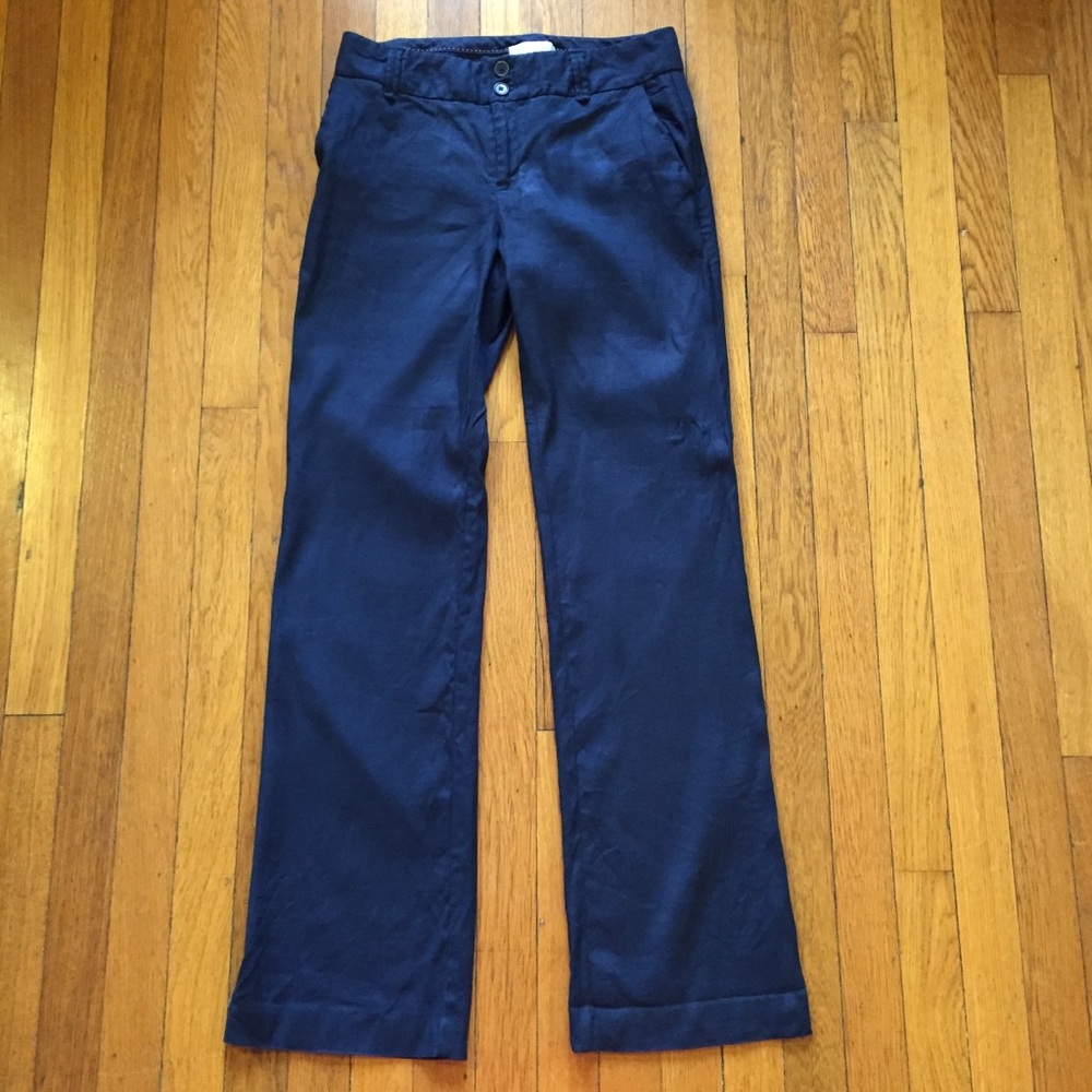 Anthro Linen Blend Navy Pants